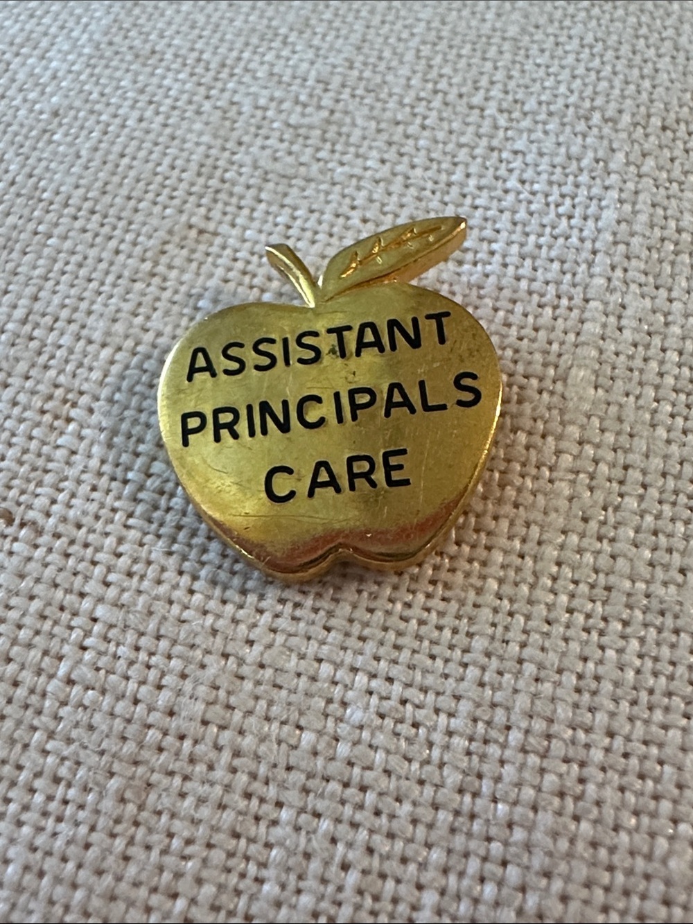 Vintage Herff Jones Gold Apple 'Assistant Principals Care' Decorative Lapel Pin